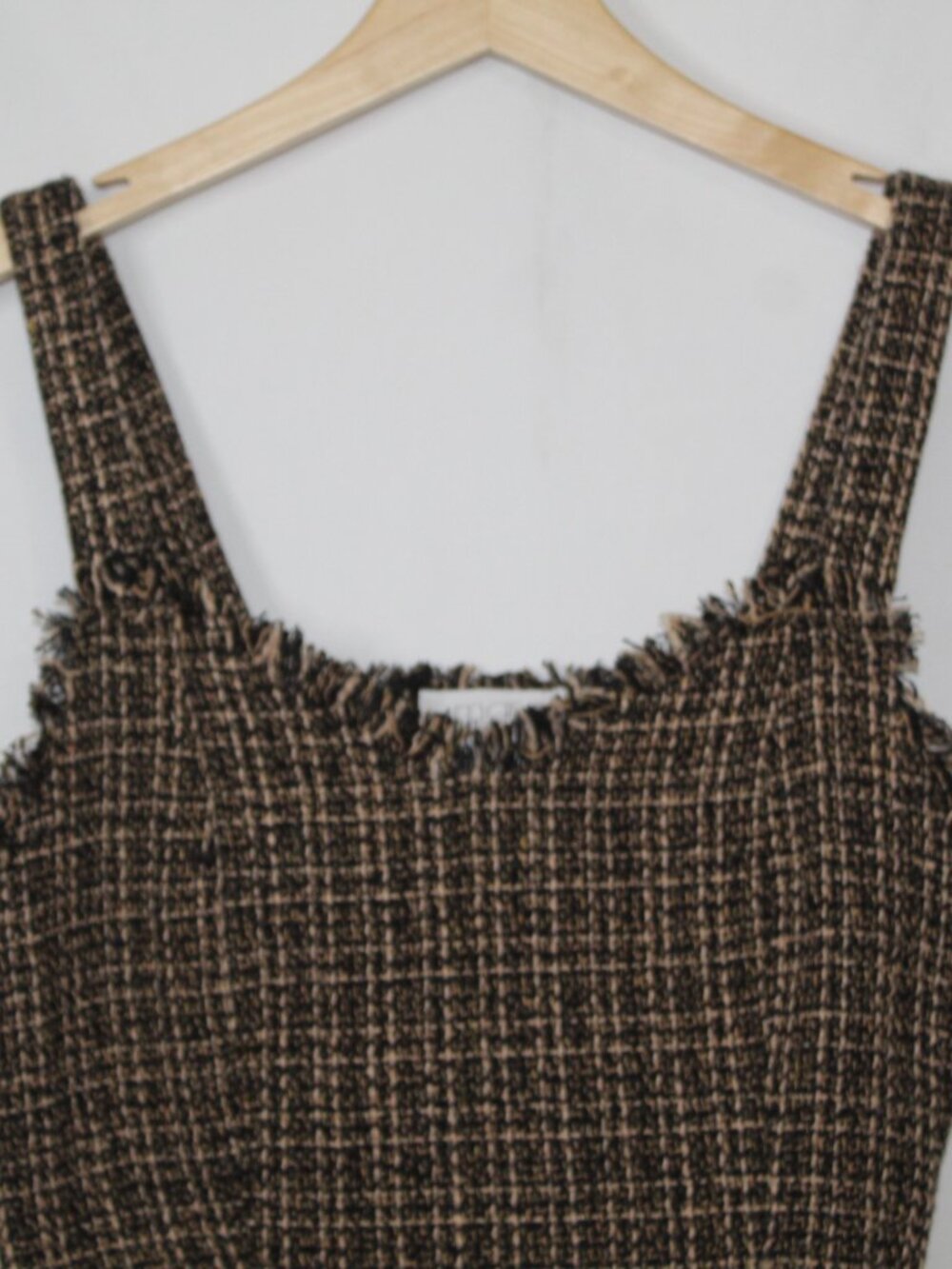 Mare Mare women's tweed crop top size S brown v neck raw hem sleeveless layering - Picture 4 of 10